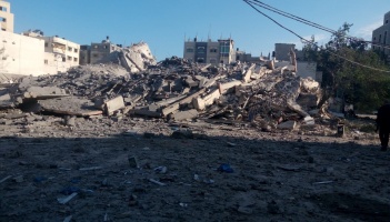 Destruction of Al-Amal Hotel building in Gaza by Israeli missiles fired on 12 November 2018. Photo taken by Al-Haq on Tuesday, 13 November 2018 – (c) Al-Haq 2018.