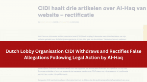 Dutch Lobby Organisation CIDI Withdraws and Rectifies False Allegations Following Legal Action by Al-Haq